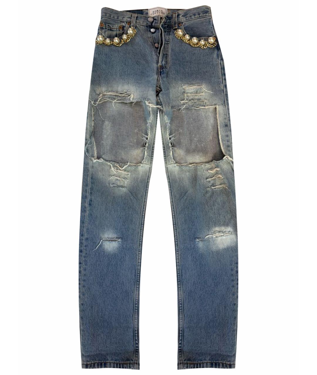 FORTE COUTURE Голубые хлопковые прямые джинсы, фото 1