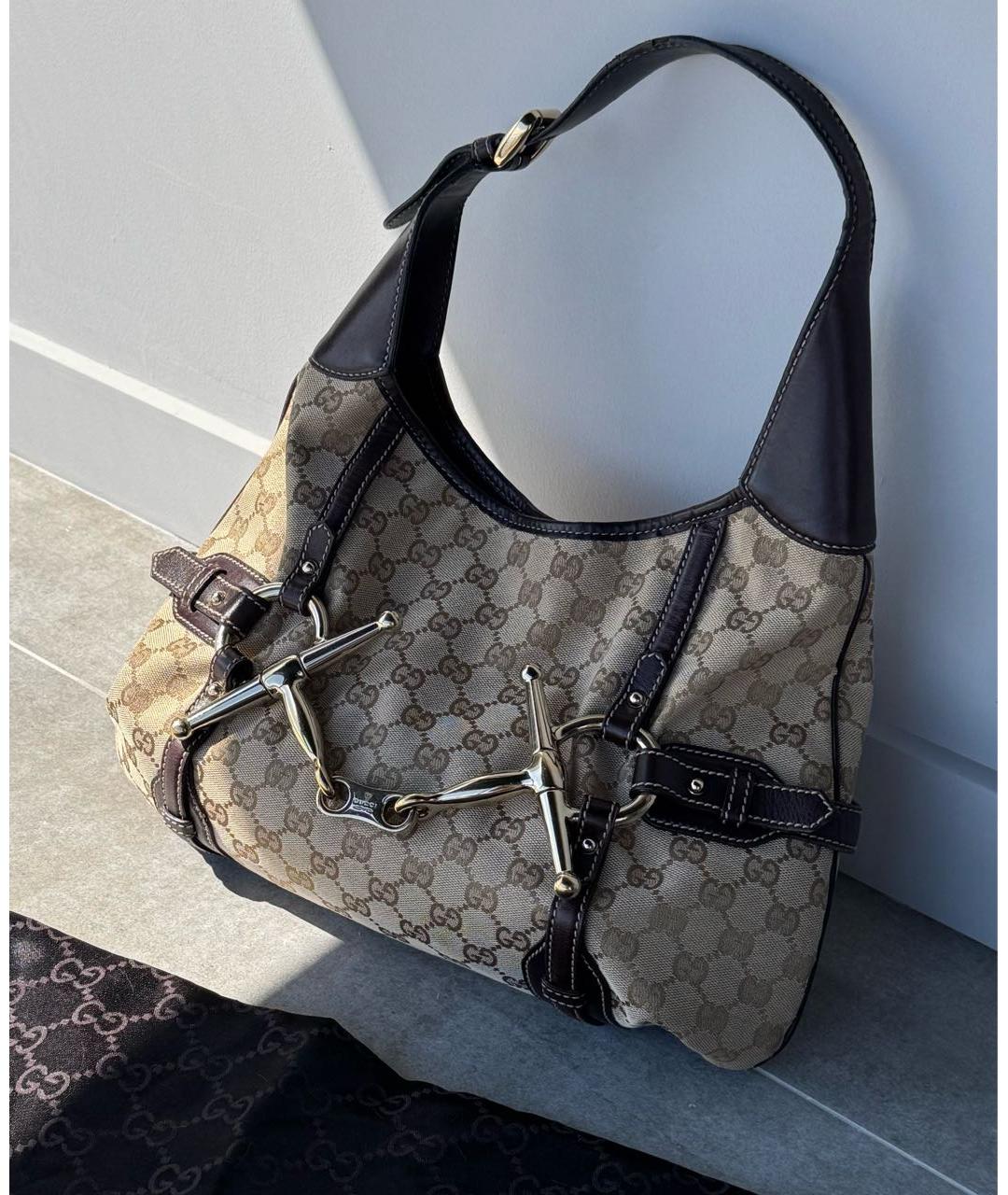 GUCCI Коричневая жаккардовая сумка с короткими ручками, фото 2