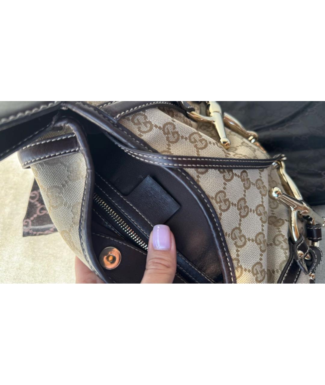 GUCCI Коричневая жаккардовая сумка с короткими ручками, фото 4