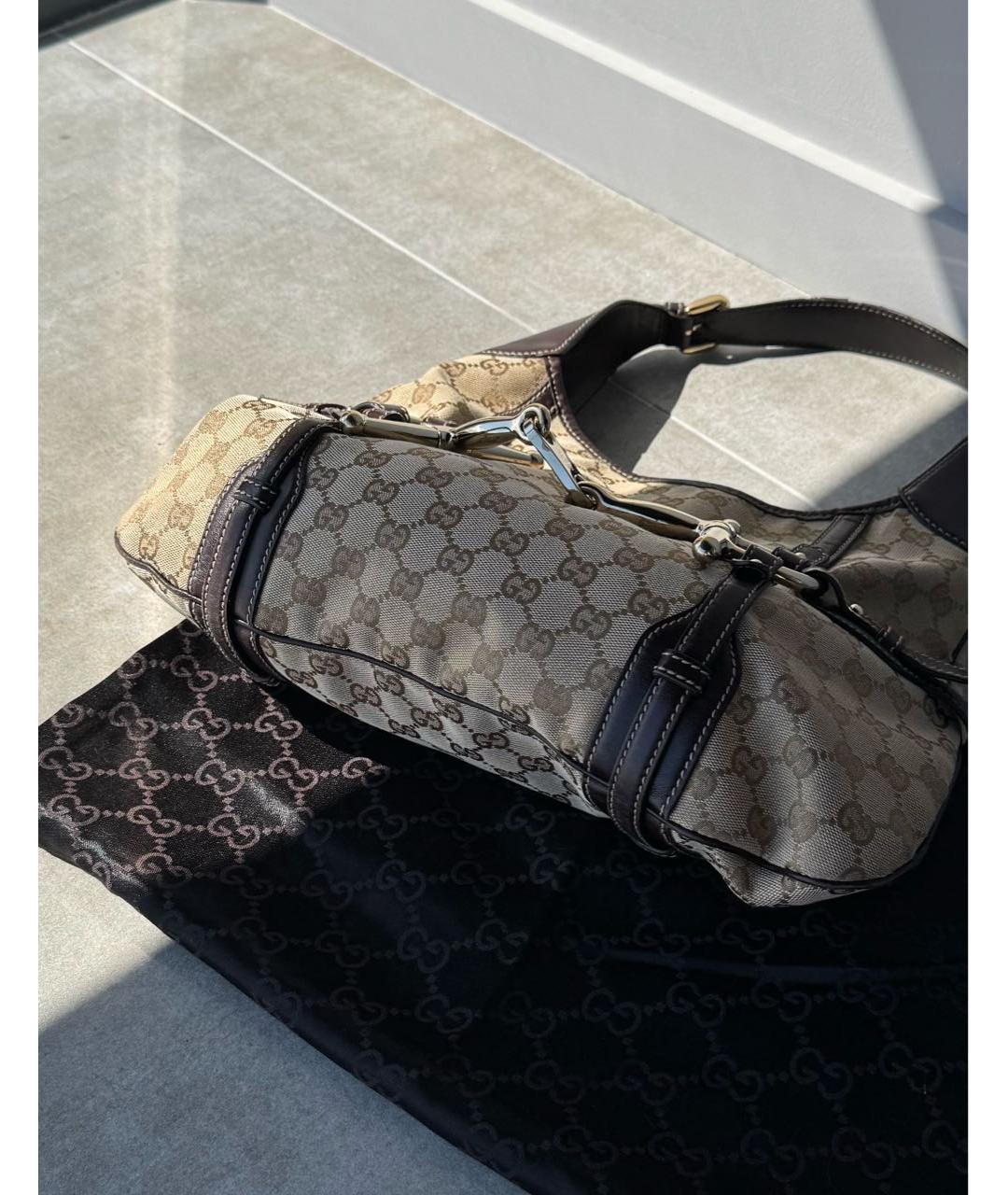 GUCCI Коричневая жаккардовая сумка с короткими ручками, фото 3