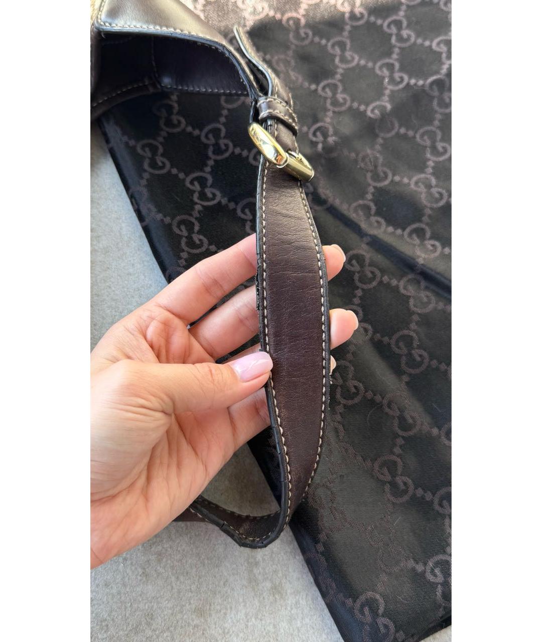GUCCI Коричневая жаккардовая сумка с короткими ручками, фото 5