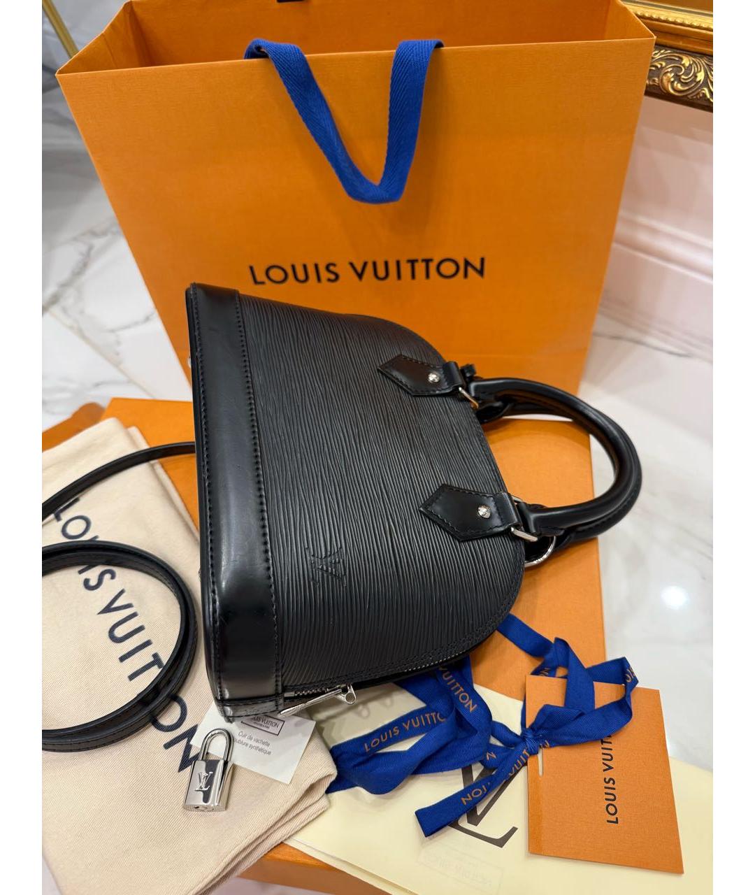LOUIS VUITTON Черная кожаная сумка с короткими ручками, фото 5