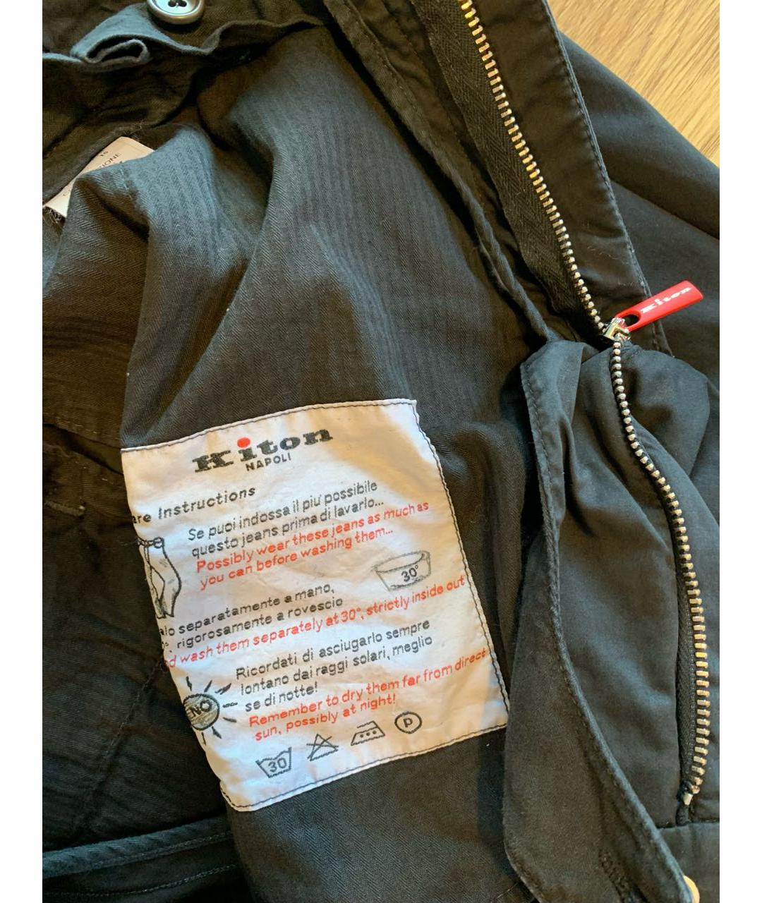 KITON Черные хлопко-эластановые брюки узкие, фото 8