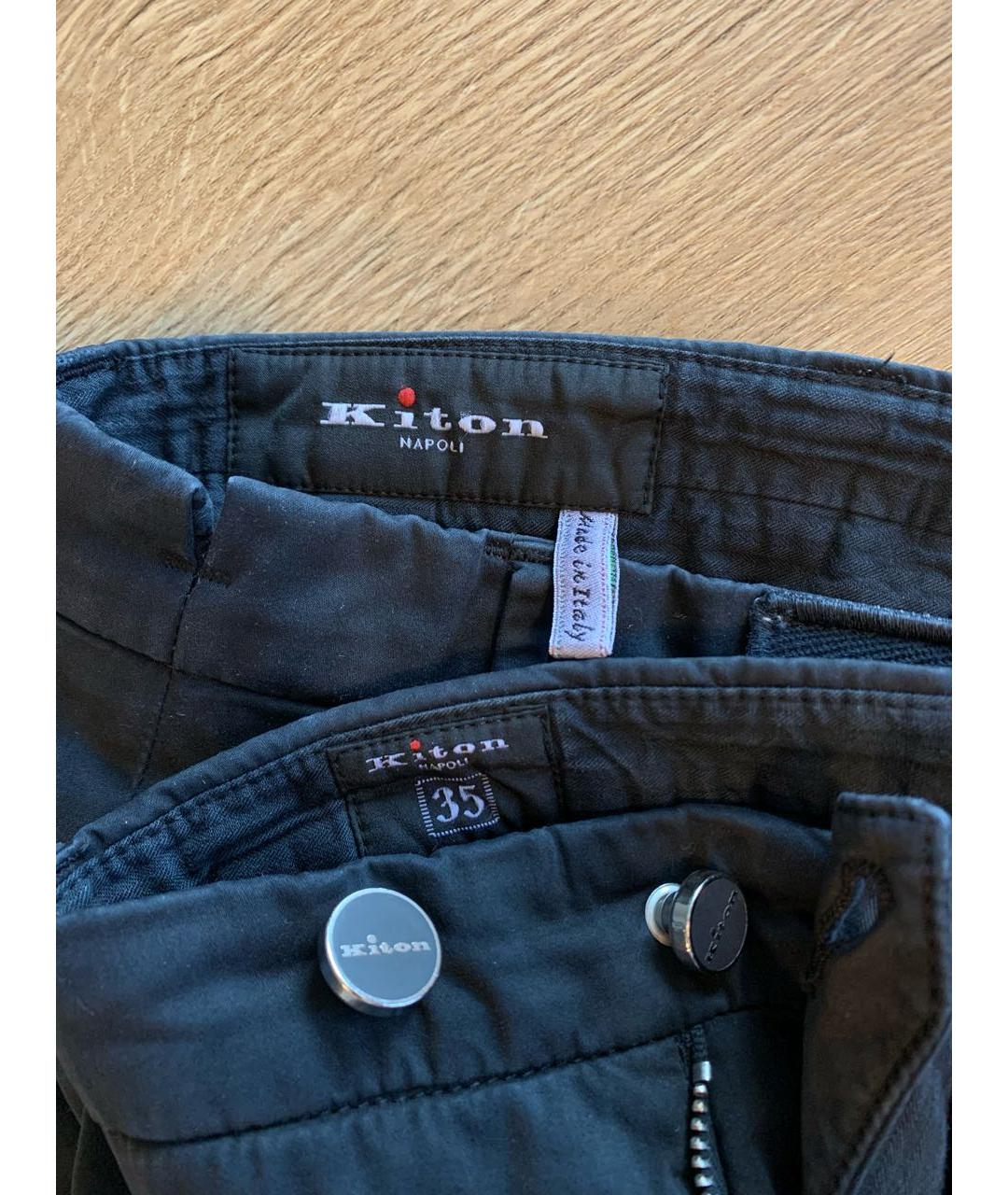 KITON Черные хлопко-эластановые брюки узкие, фото 3