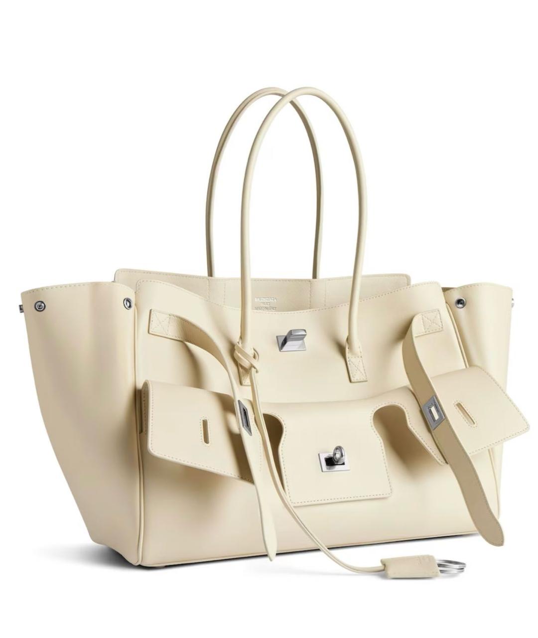 BALENCIAGA Бежевая кожаная сумка тоут, фото 4