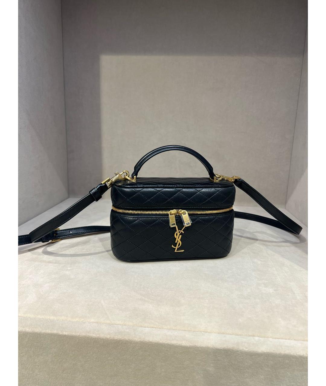 SAINT LAURENT Черная кожаная сумка с короткими ручками, фото 5
