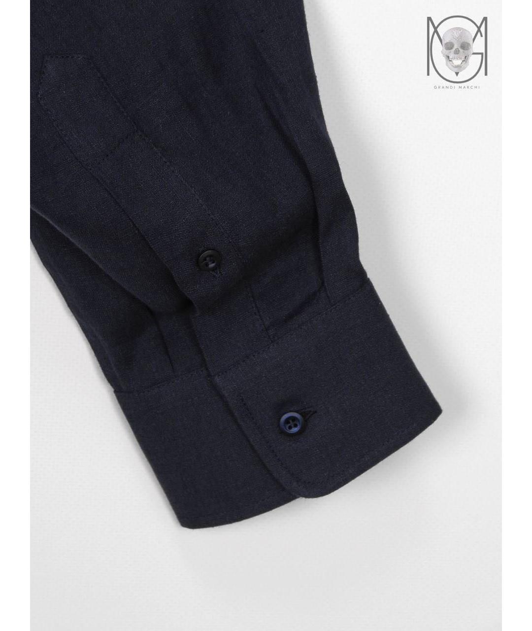 BRUNELLO CUCINELLI Темно-синяя льняная кэжуал рубашка, фото 4