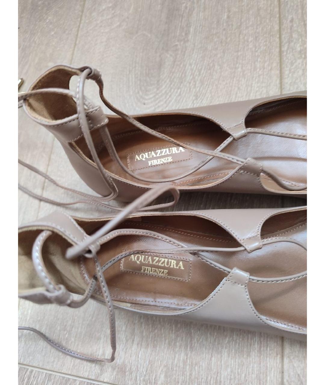 AQUAZZURA Бежевые кожаные балетки, фото 5