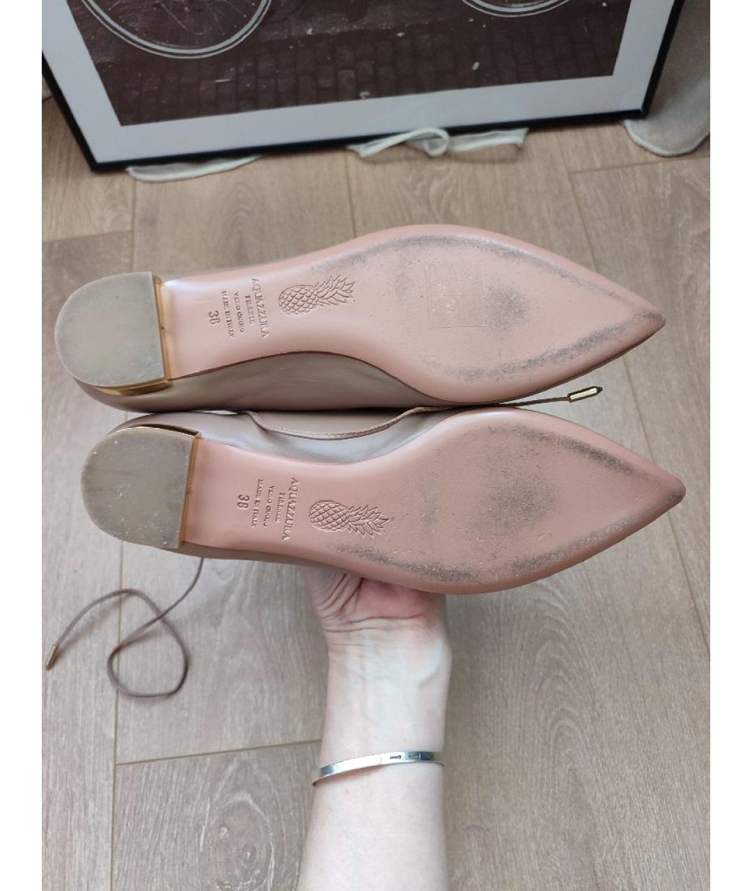 AQUAZZURA Бежевые кожаные балетки, фото 9