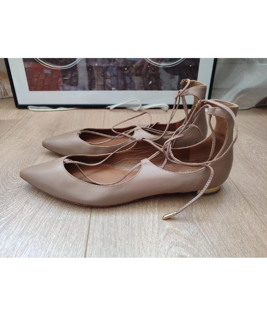 AQUAZZURA Бежевые кожаные балетки, фото 10