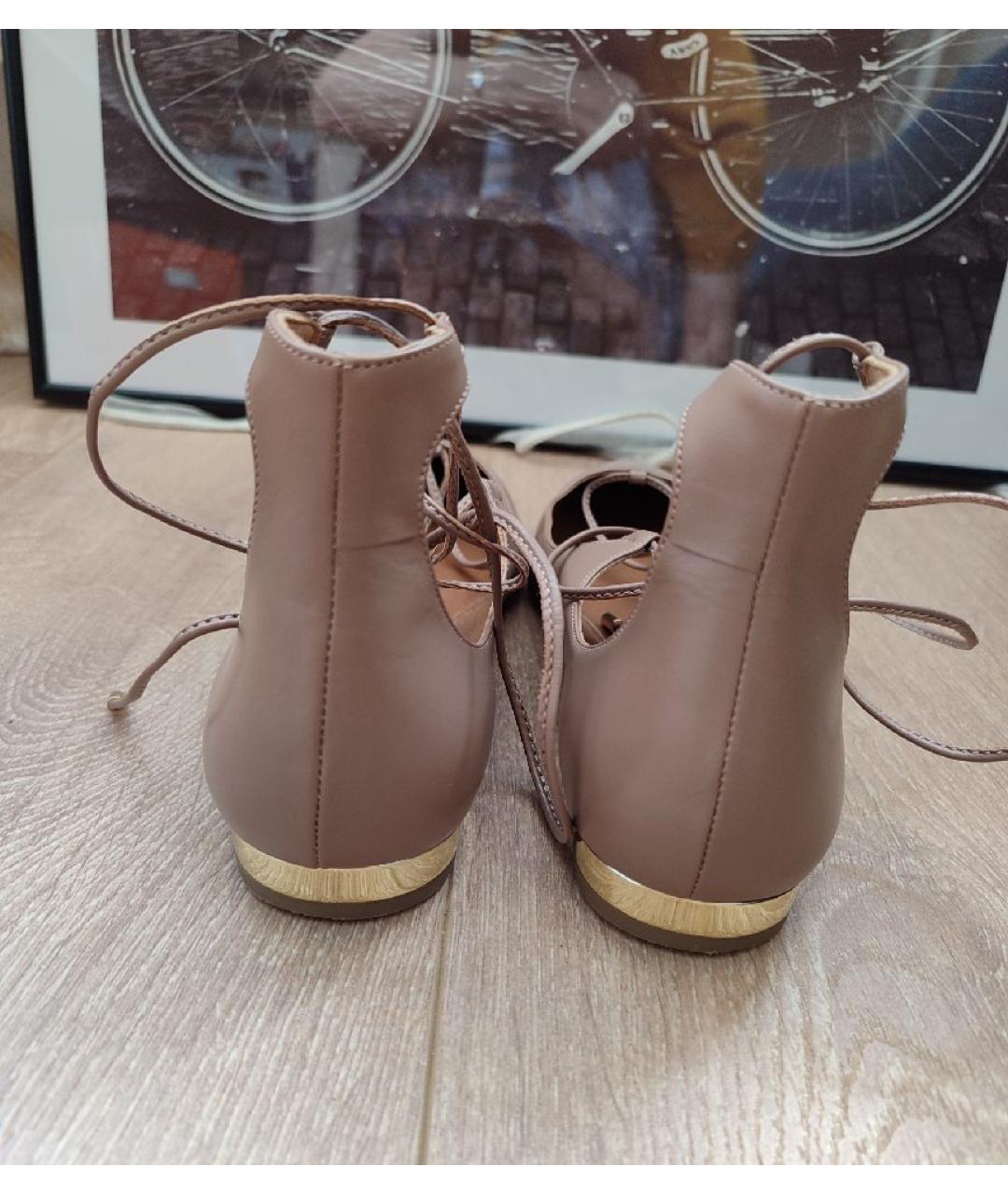 AQUAZZURA Бежевые кожаные балетки, фото 4