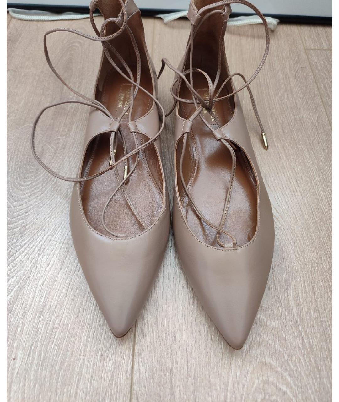AQUAZZURA Бежевые кожаные балетки, фото 2