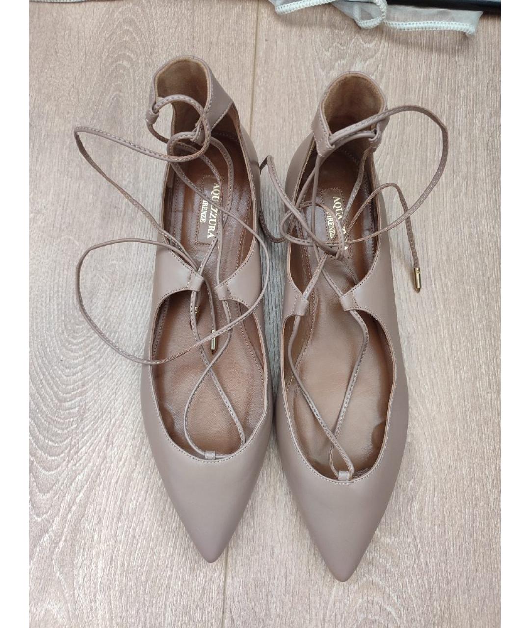 AQUAZZURA Бежевые кожаные балетки, фото 3