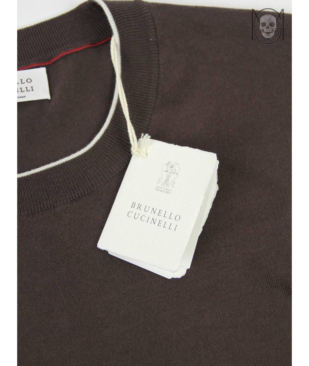 BRUNELLO CUCINELLI Коричневая хлопковая футболка, фото 3