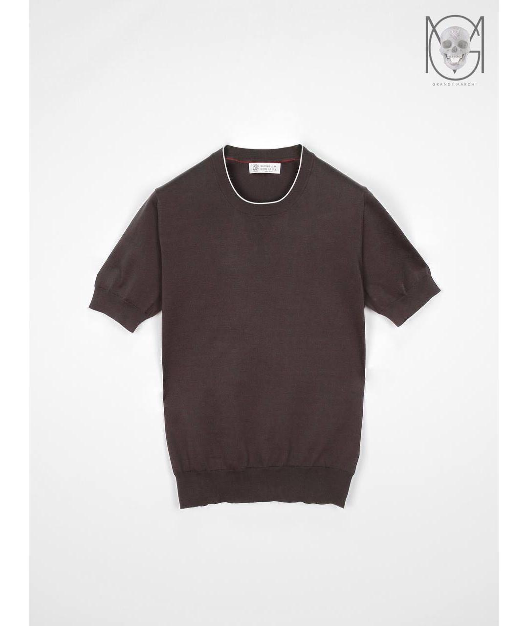 BRUNELLO CUCINELLI Коричневая хлопковая футболка, фото 8