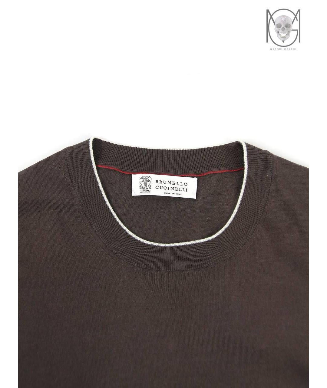BRUNELLO CUCINELLI Коричневая хлопковая футболка, фото 6