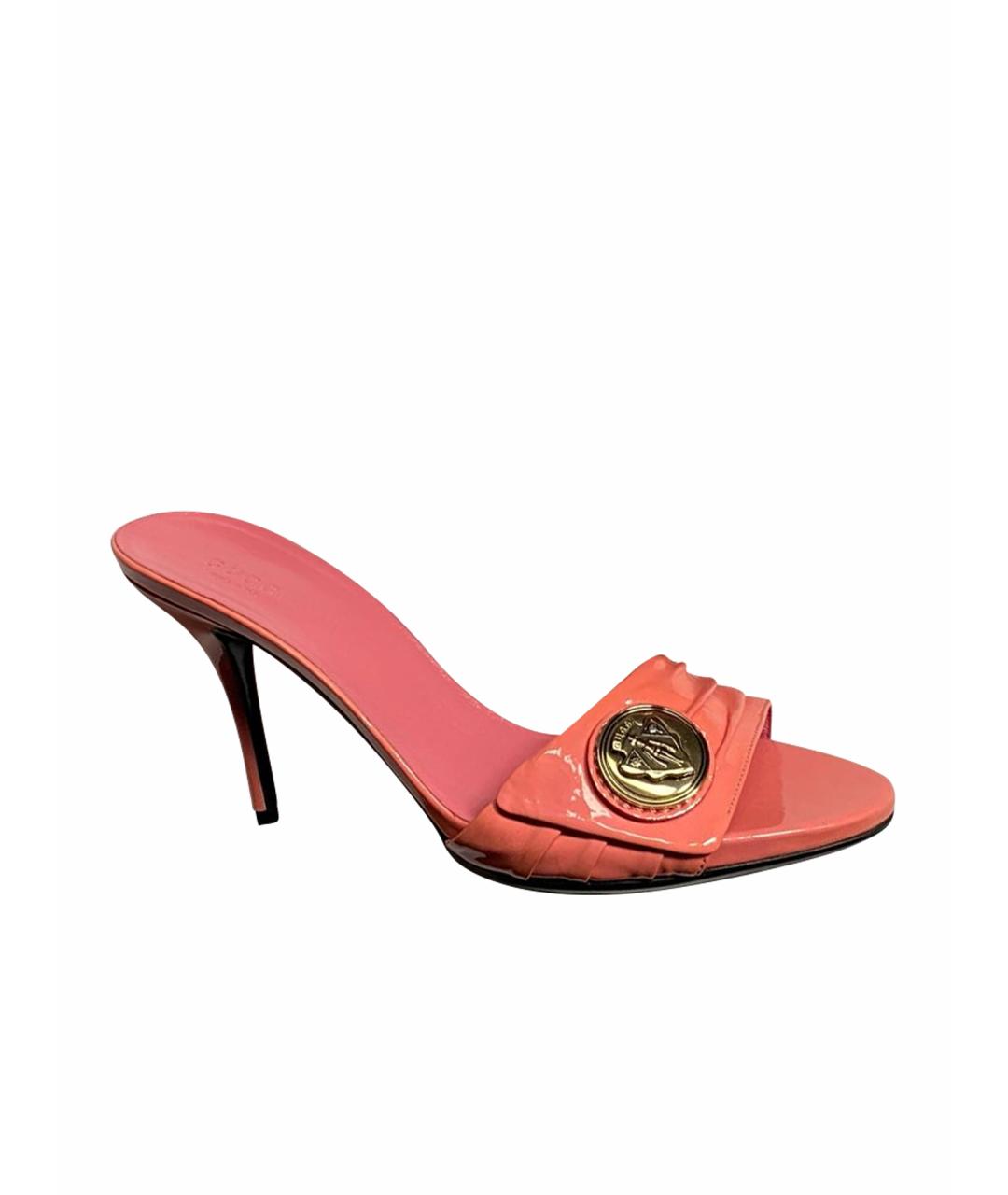 GUCCI Коралловые мюли из лакированной кожи, фото 1