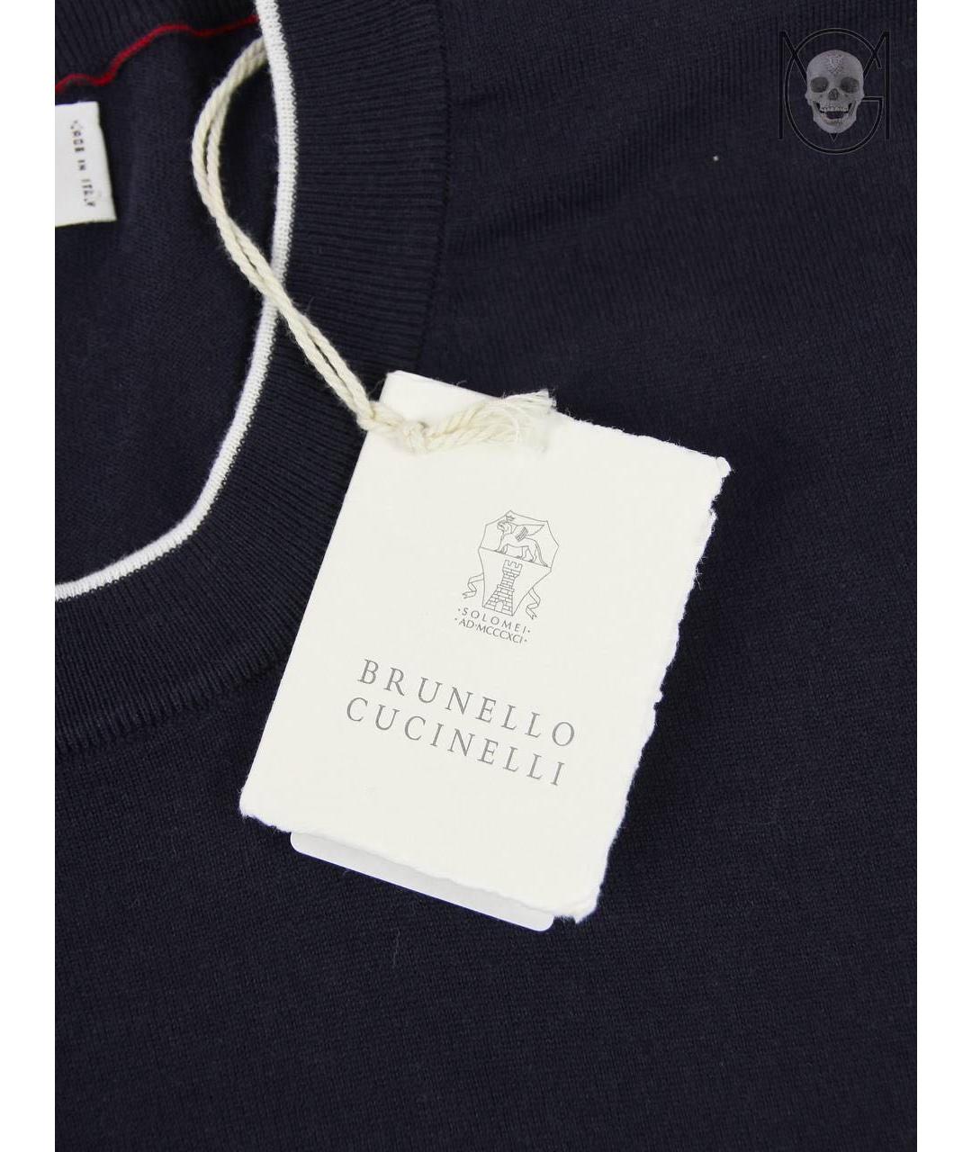 BRUNELLO CUCINELLI Темно-синяя хлопковая футболка, фото 3