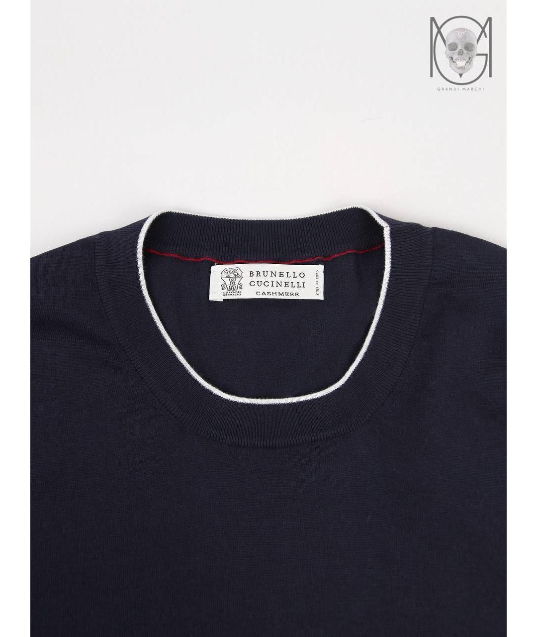 BRUNELLO CUCINELLI Темно-синяя хлопковая футболка, фото 8