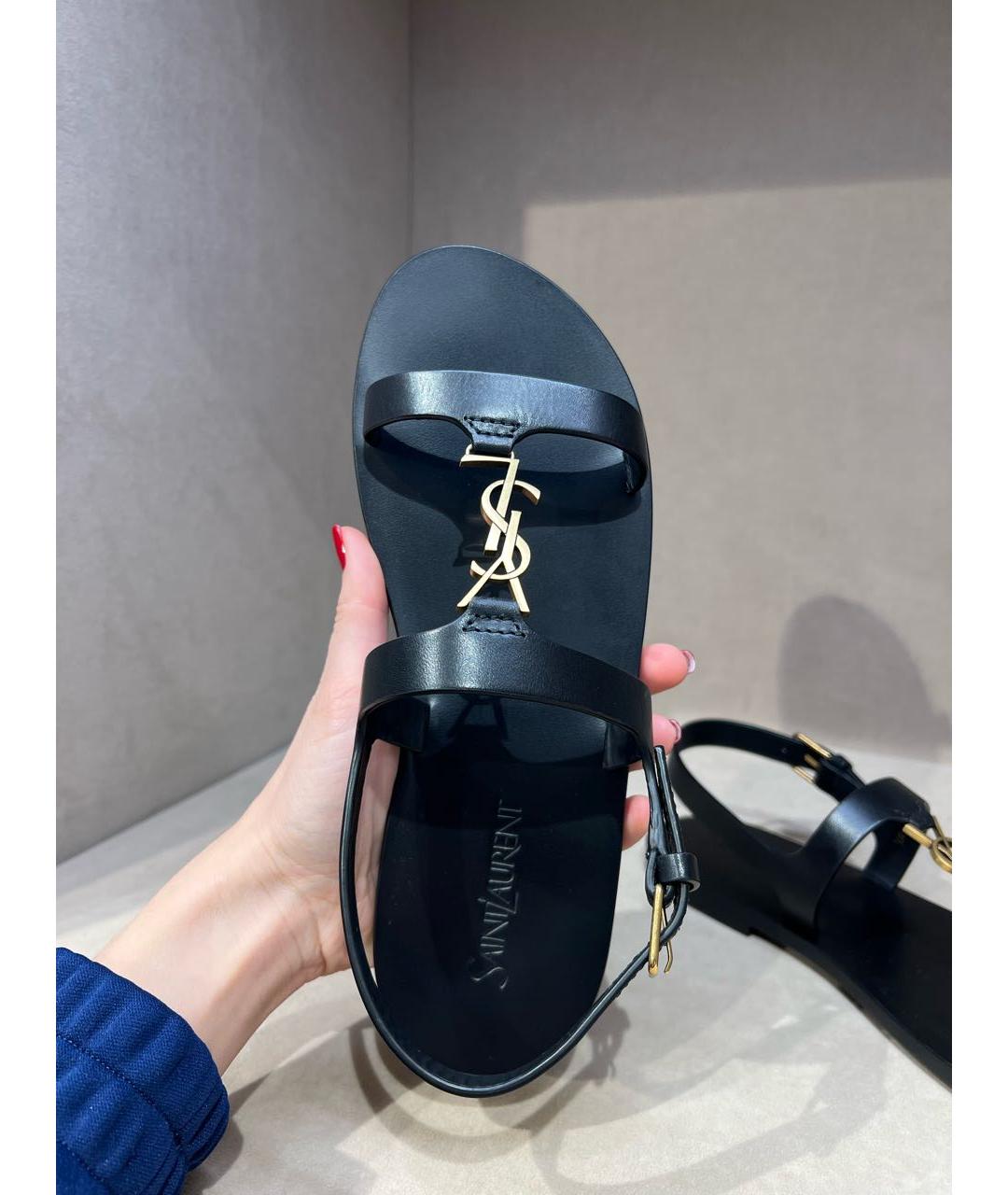 SAINT LAURENT Черные кожаные сандалии, фото 6