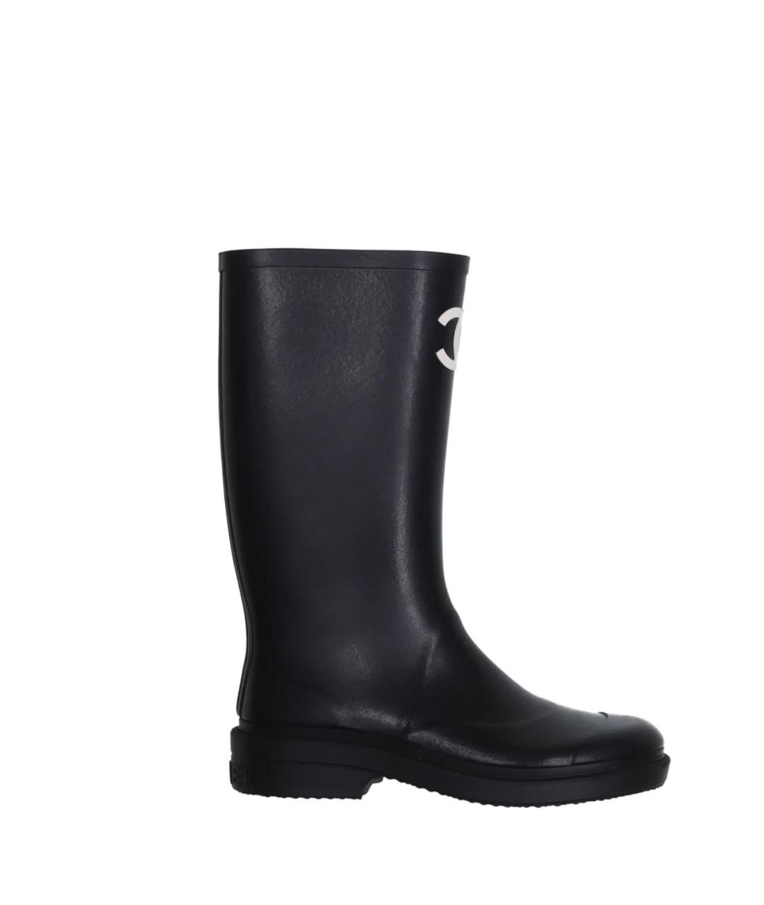 CHANEL Черные резиновые сапоги, фото 1