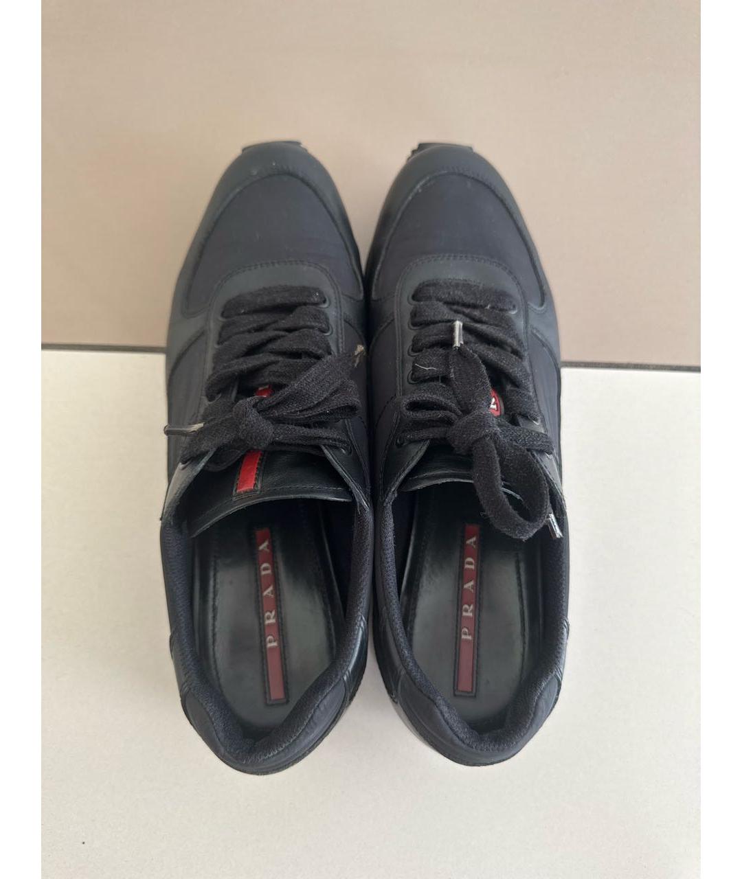 PRADA Черные кожаные низкие кроссовки / кеды, фото 3