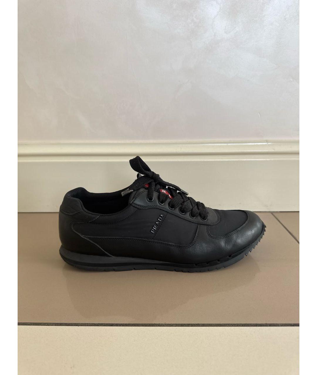 PRADA Черные кожаные низкие кроссовки / кеды, фото 7
