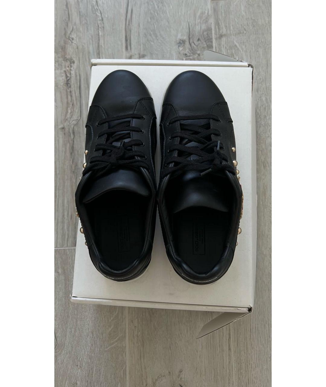 DOLCE&GABBANA Черные кожаные кеды, фото 3