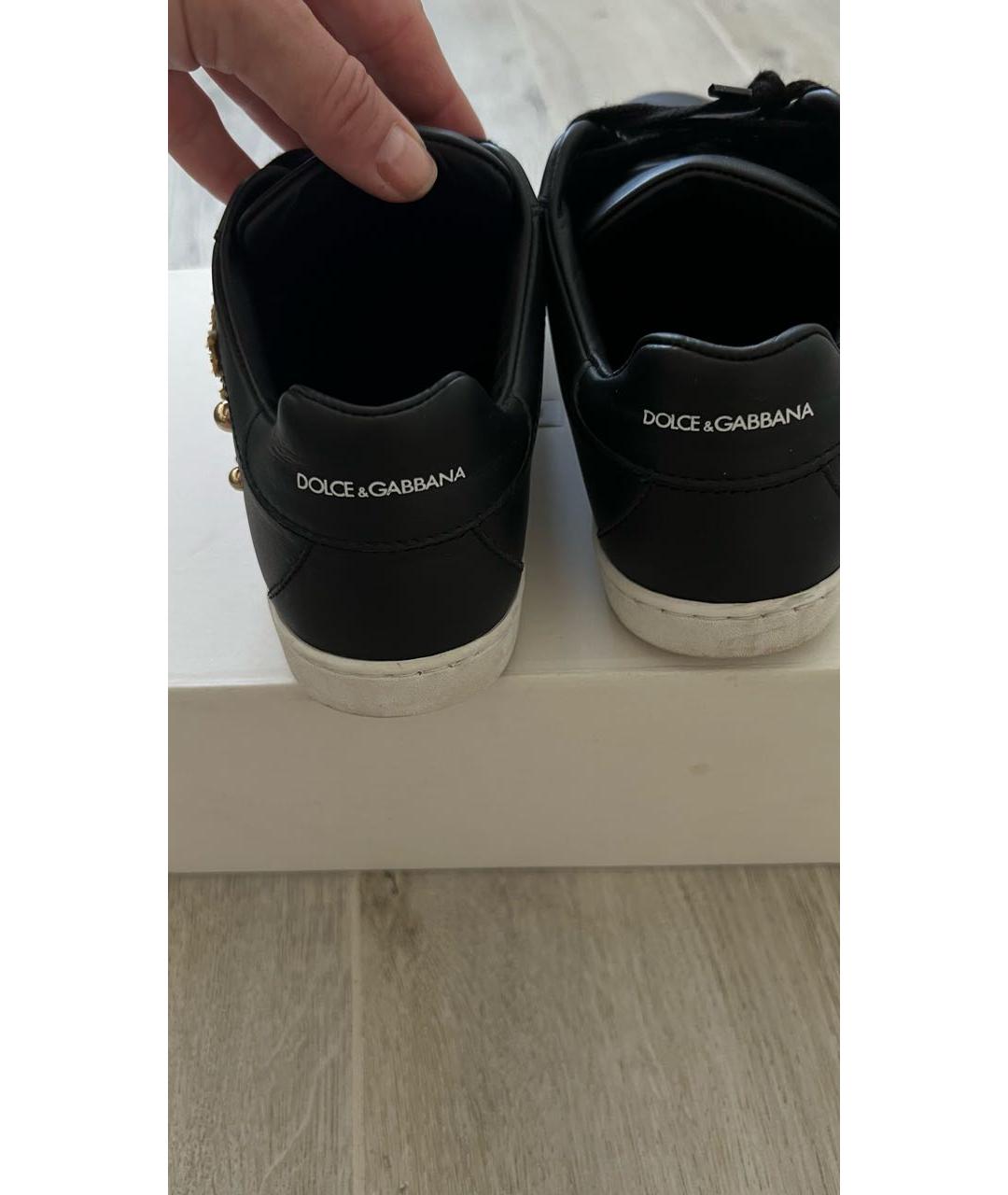 DOLCE&GABBANA Черные кожаные кеды, фото 4