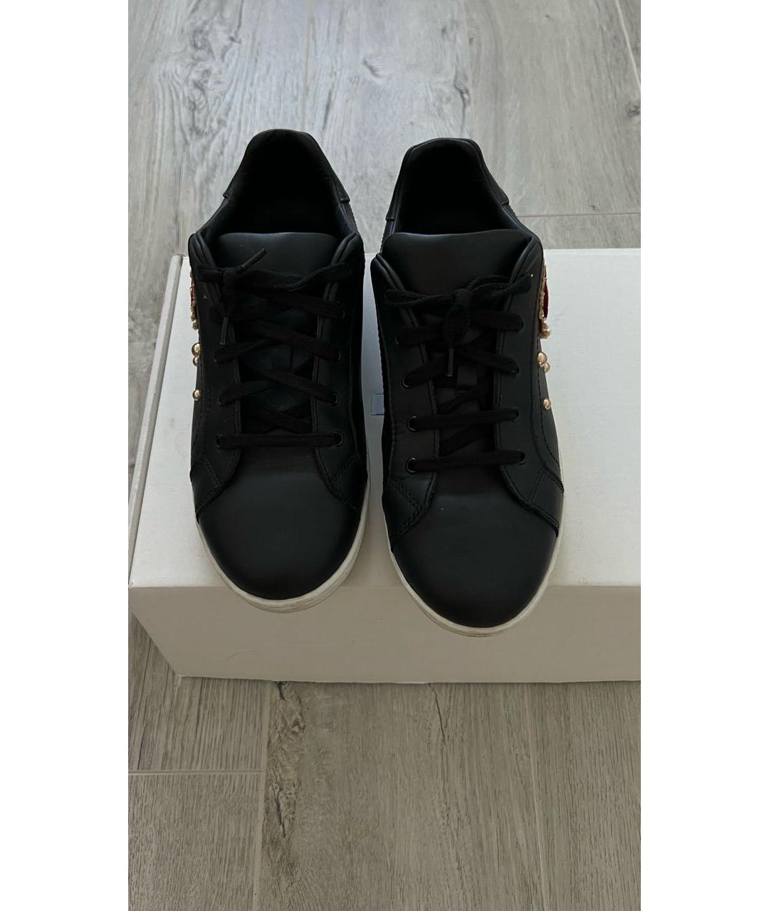 DOLCE&GABBANA Черные кожаные кеды, фото 2