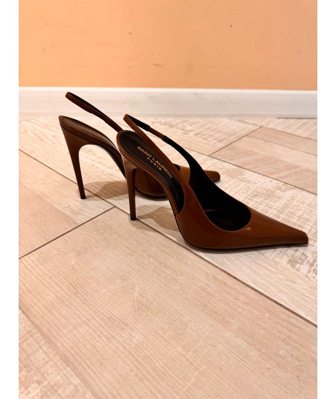 SAINT LAURENT Коричневые кожаные туфли, фото 5