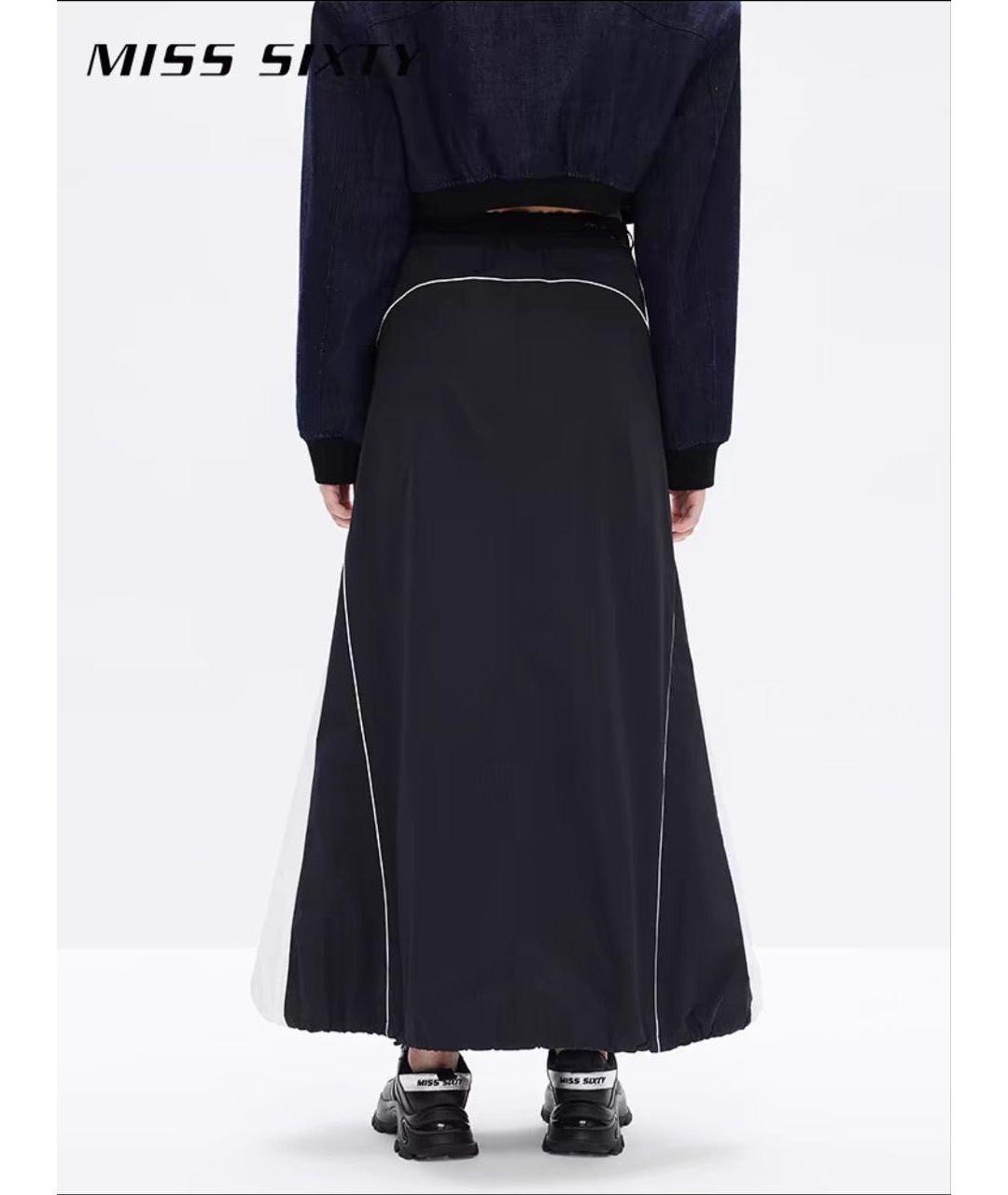 MISS BLUMARINE Антрацитовая хлопковая юбка макси, фото 2