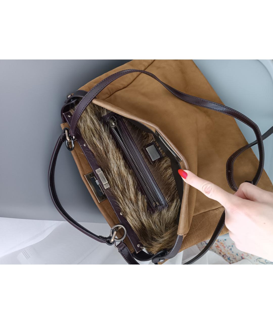 FENDI Коричневая кожаная сумка тоут, фото 3