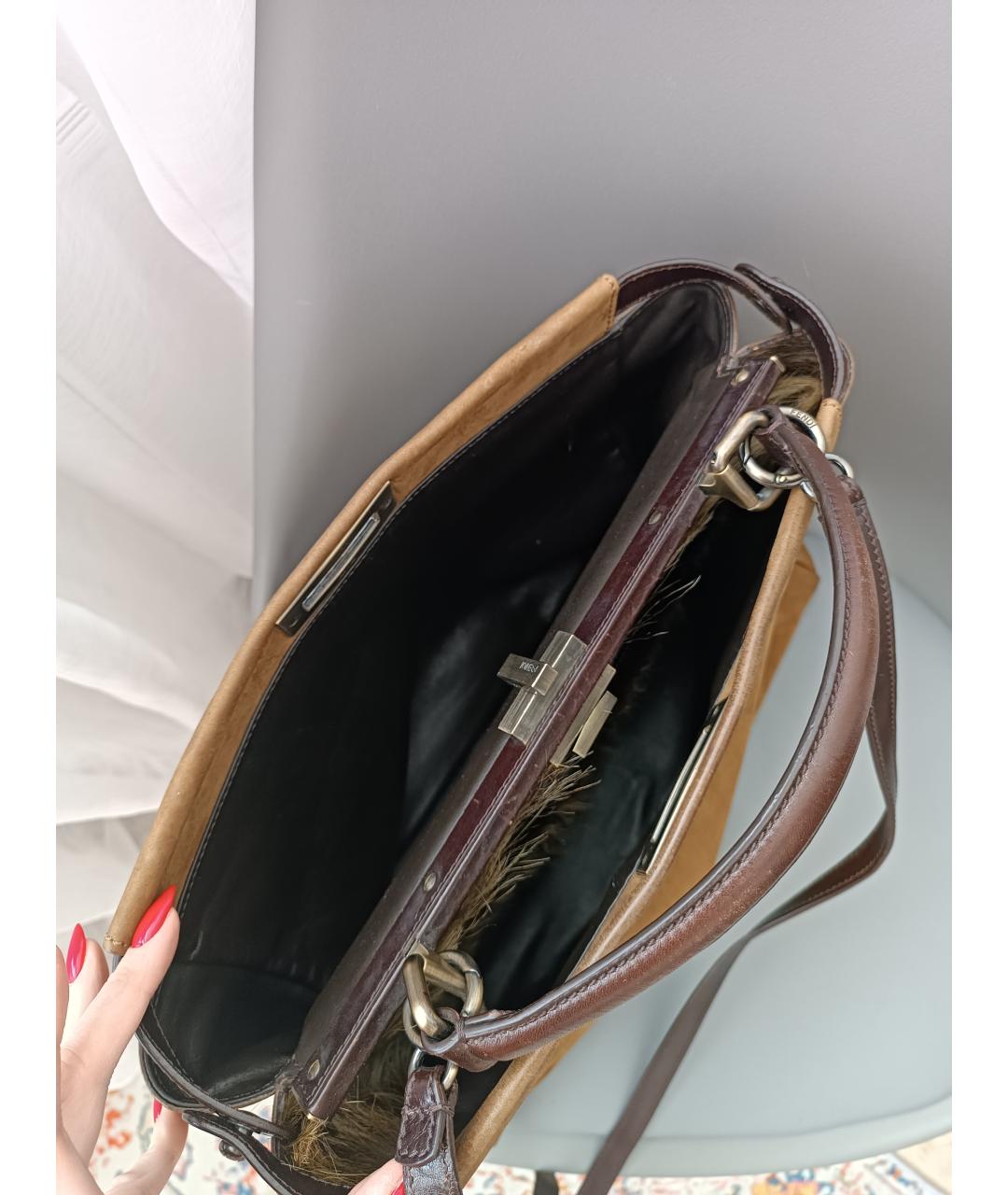 FENDI Коричневая кожаная сумка тоут, фото 4