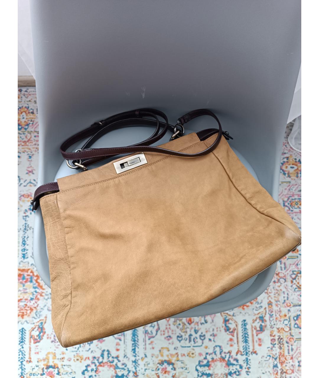 FENDI Коричневая кожаная сумка тоут, фото 10