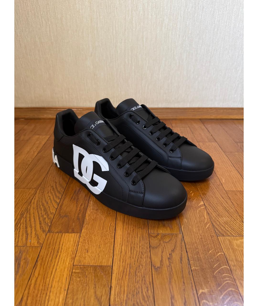 DOLCE&GABBANA Черные кожаные низкие кроссовки / кеды, фото 2