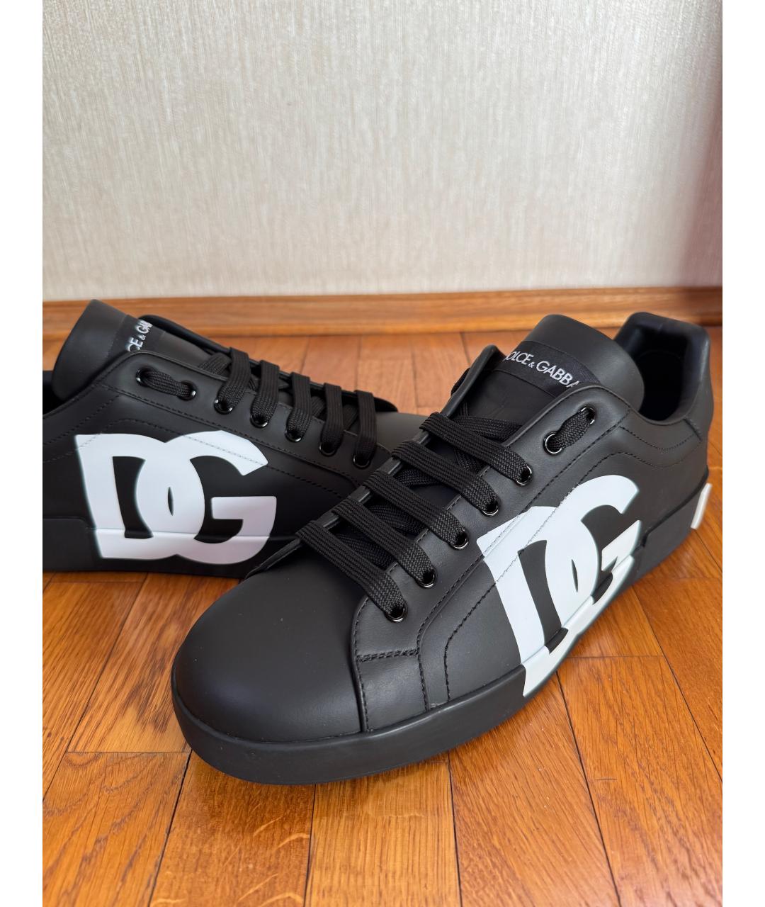 DOLCE&GABBANA Черные кожаные низкие кроссовки / кеды, фото 4