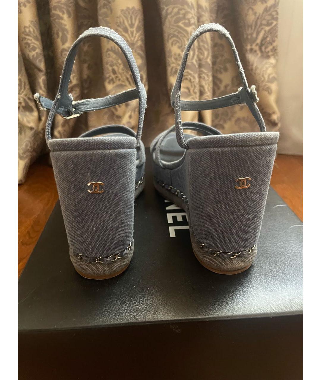 CHANEL Голубые текстильные босоножки, фото 3