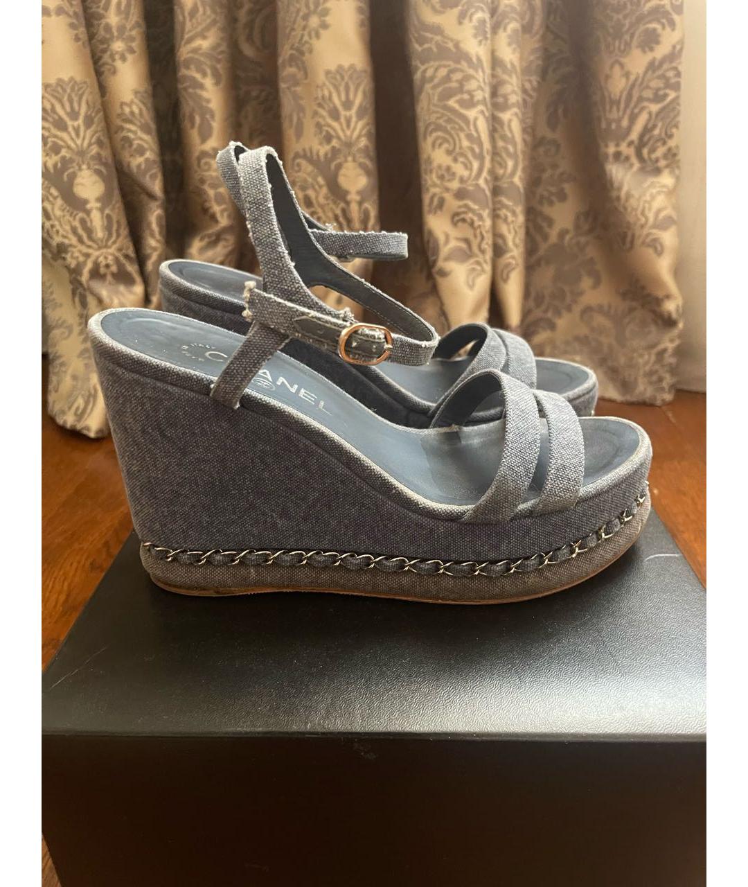 CHANEL Голубые текстильные босоножки, фото 2