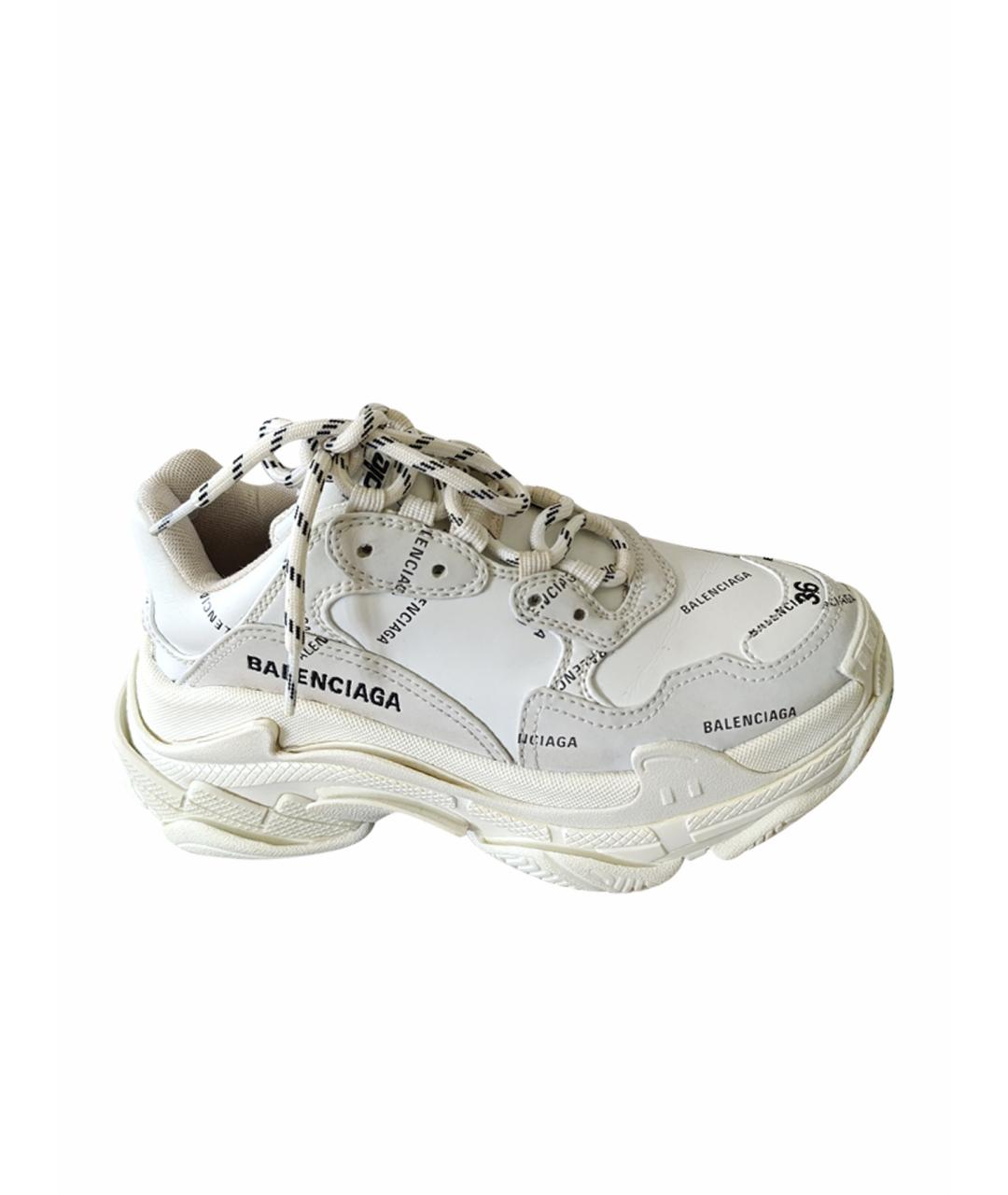 BALENCIAGA Белые кожаные кроссовки, фото 1
