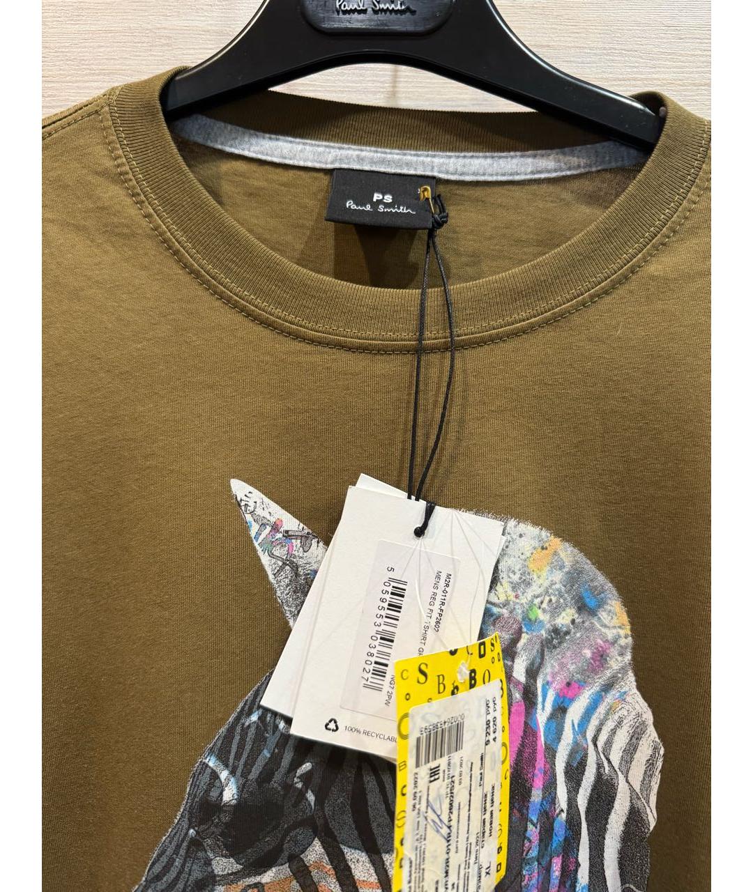 PAUL SMITH Хаки хлопковая футболка, фото 3