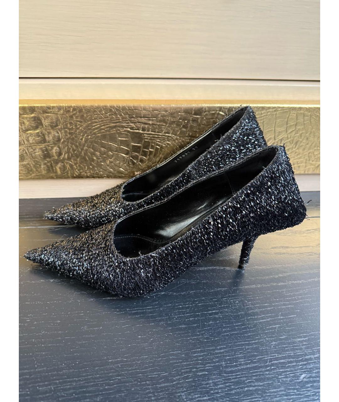 BALENCIAGA Черные текстильные лодочки на низком каблуке, фото 7