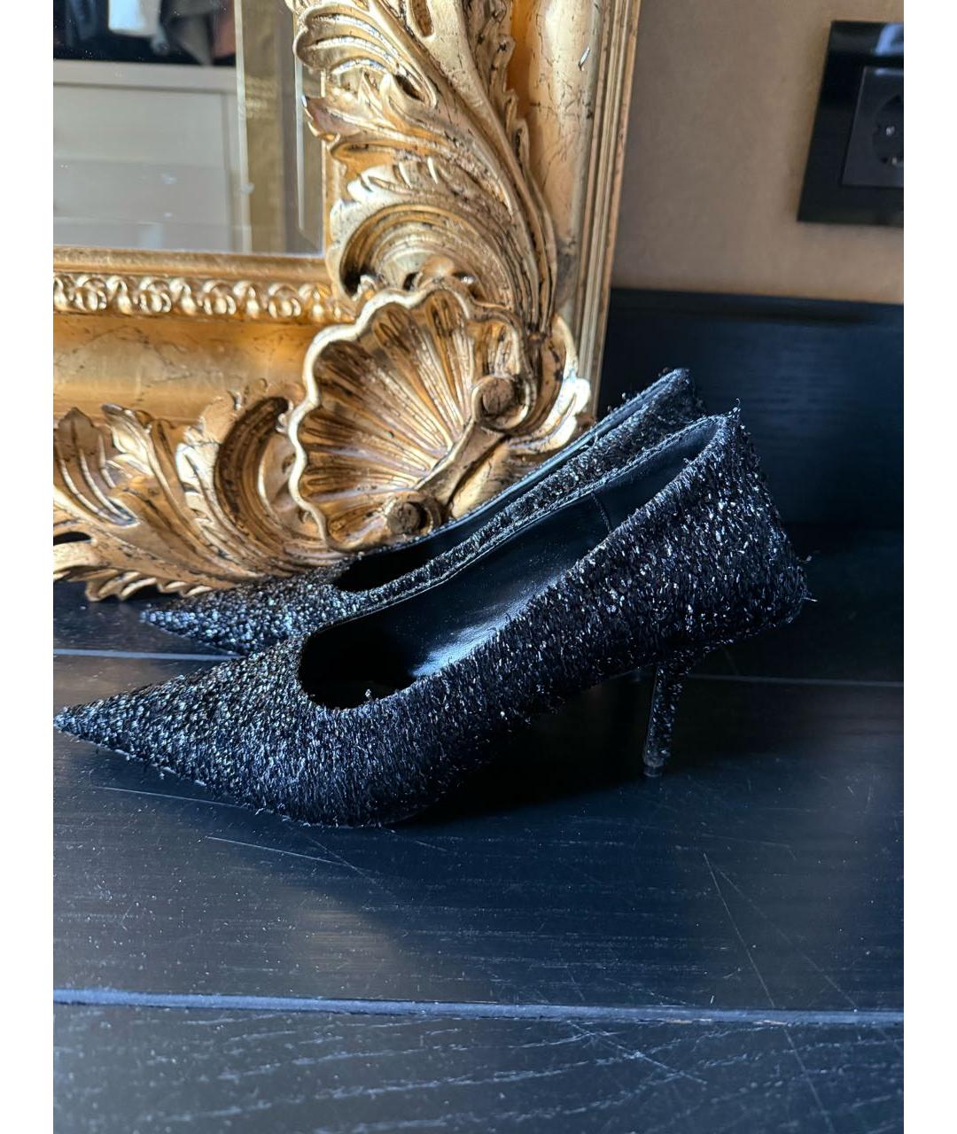 BALENCIAGA Черные текстильные лодочки на низком каблуке, фото 2
