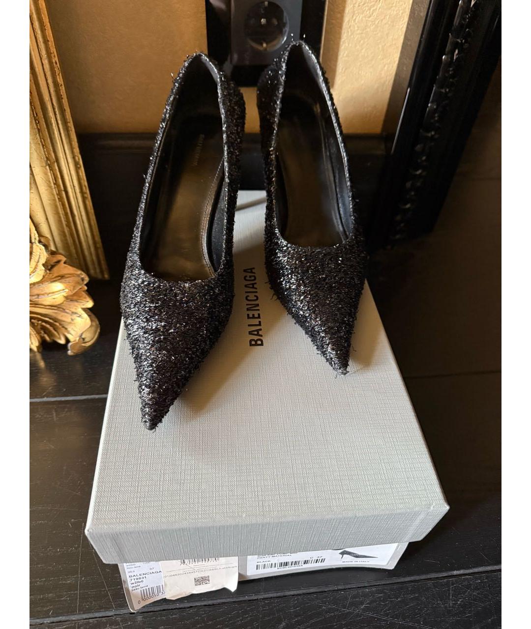 BALENCIAGA Черные текстильные лодочки на низком каблуке, фото 3