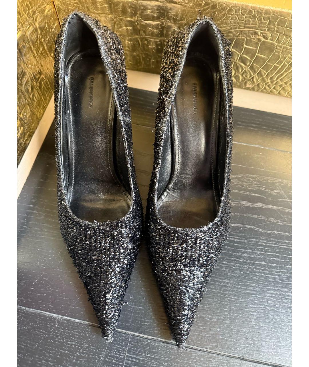 BALENCIAGA Черные текстильные лодочки на низком каблуке, фото 4