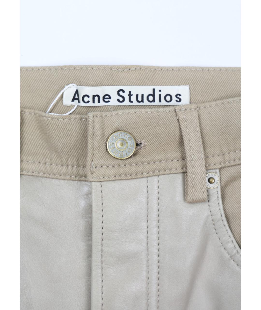 ACNE STUDIOS Бежевые кожаные брюки широкие, фото 3