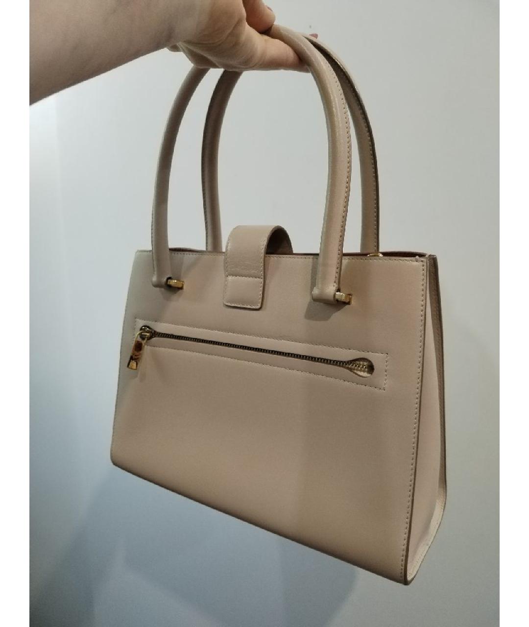 FERRAGAMO Бежевая кожаная сумка с короткими ручками, фото 2