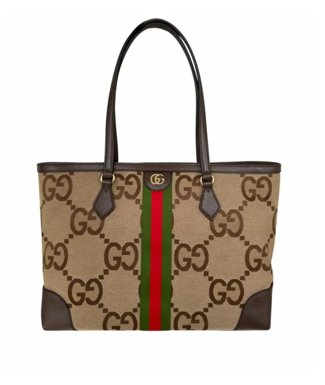 GUCCI Коричневая жаккардовая сумка тоут, фото 1