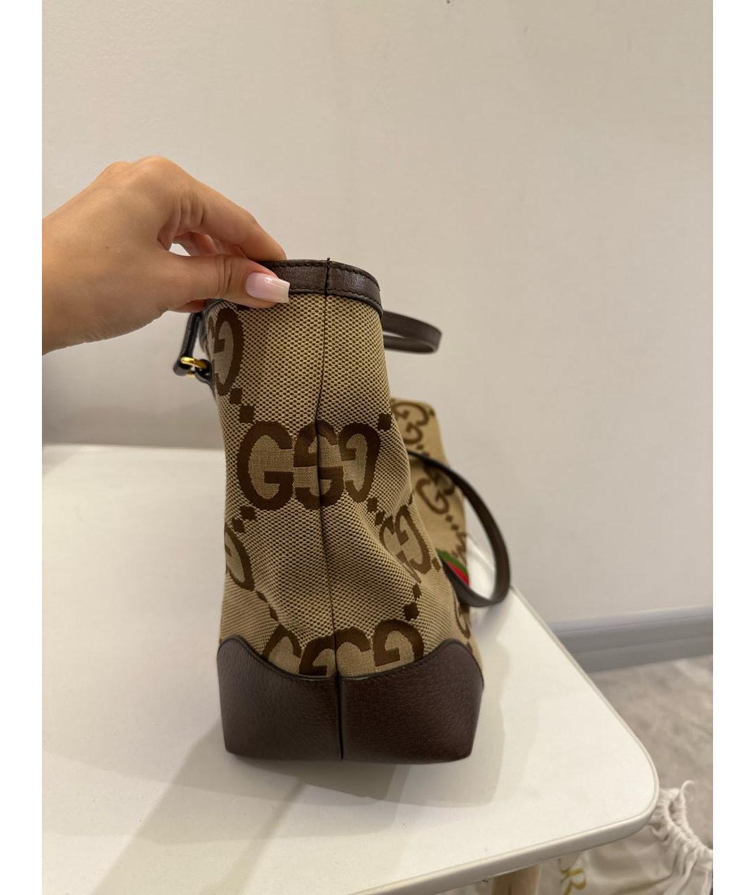 GUCCI Коричневая жаккардовая сумка тоут, фото 3