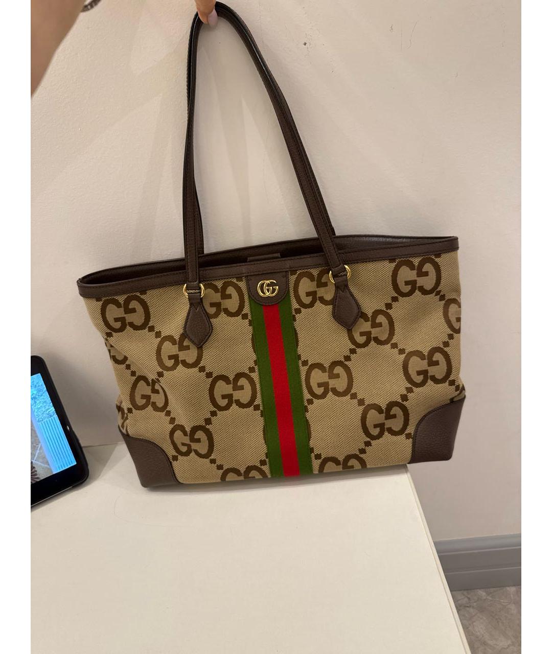 GUCCI Коричневая жаккардовая сумка тоут, фото 2